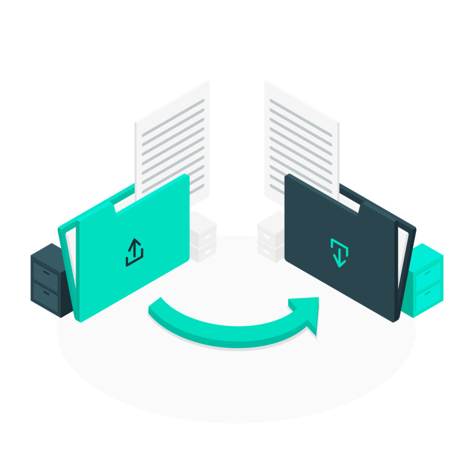 Documo vs. Interfax cloud fax comparison - visual showing secure digital file transfer between systems.