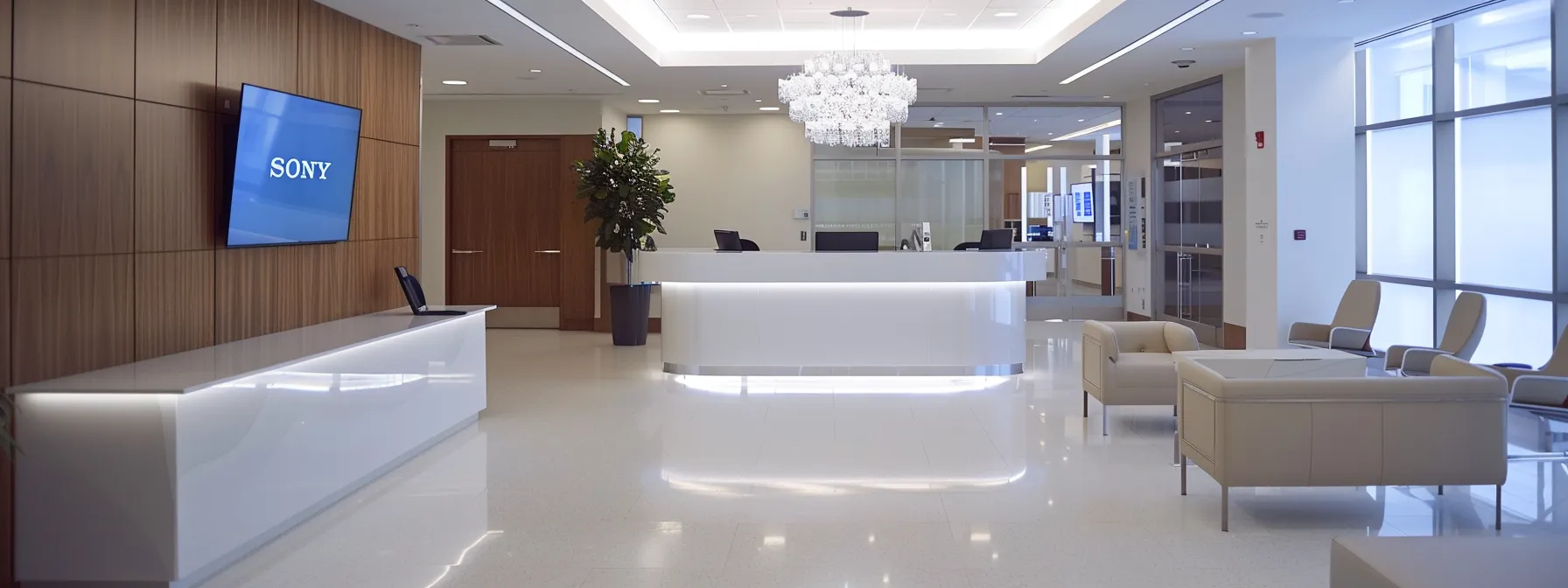 a modern healthcare office bathed in soft, natural light, featuring sleek digital screens displaying secure electronic fax transmissions, illustrating the streamlined and efficient communication processes essential for patient data protection.