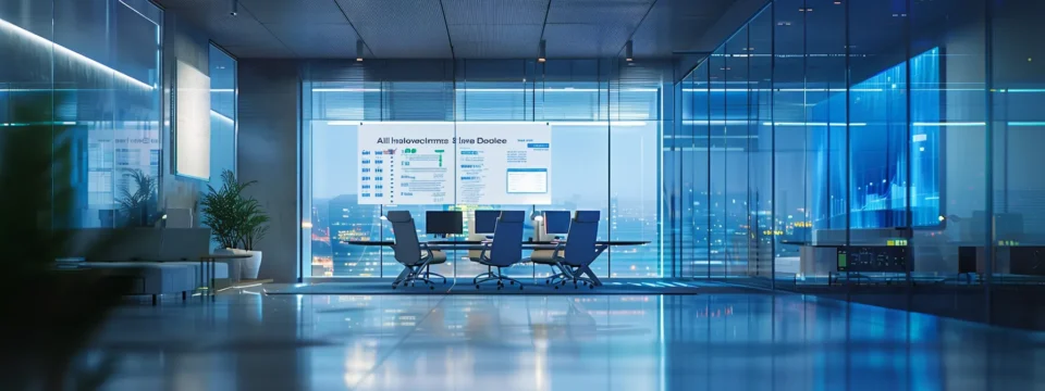 a sleek, modern office environment showcases a digital interface displaying cloud fax migration statistics, illuminated by soft, ambient lighting that emphasizes the efficiency and security of advanced fax solutions.