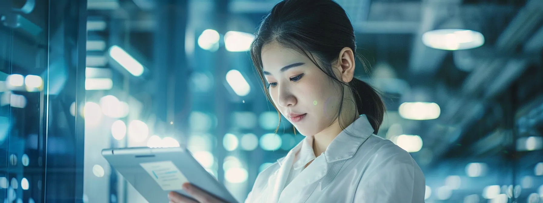 a sleek, modern office environment showcases a healthcare professional intently using a secure cloud fax application on a tablet, surrounded by advanced technology, symbolizing the vital importance of hipaa compliance and data protection in patient communication.