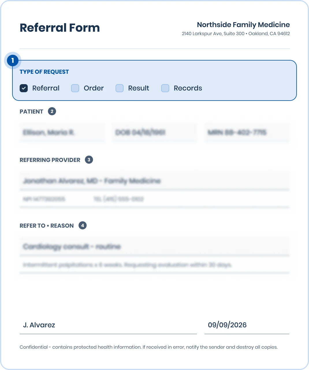 Referral form with the type of request highlighted: Referral
